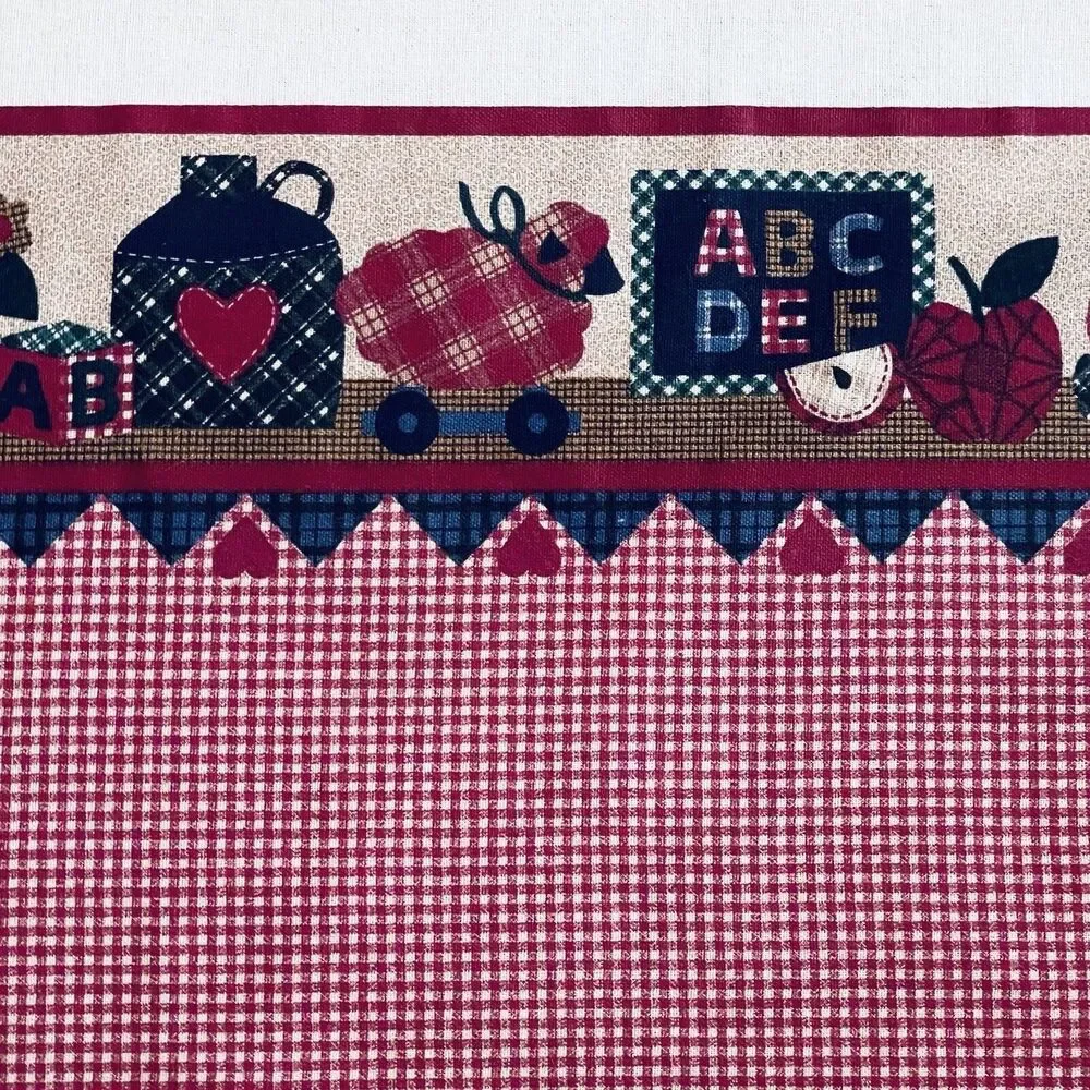 Cottagecore Primitive Farmhouse Teddy Bear Duck Heavy Cotton Border Print BTY